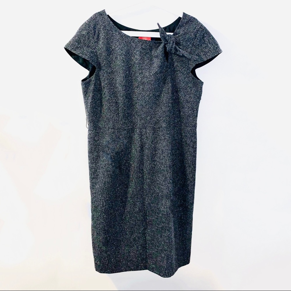 OSCAR DE LA RENTA Gray Front Knot Cap Sleeve Dress